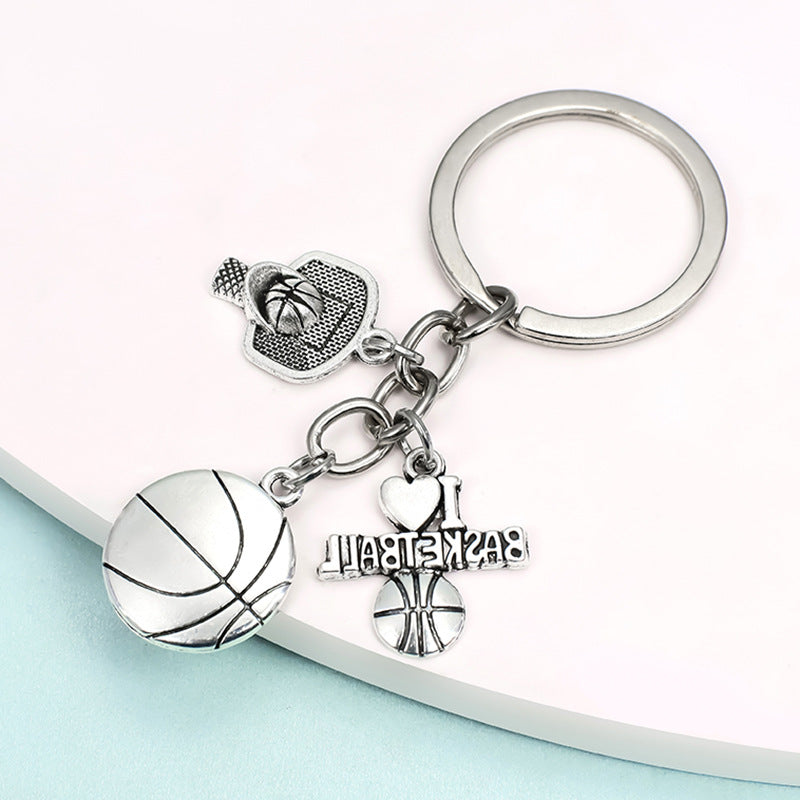 Wholesale 10PCS Alloy Antique Silver Plated Sports Ball Keychain